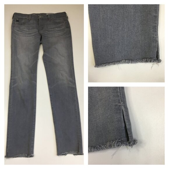 AG ADRIANO GOLDSCHMIED Gray The Legging Ankle Super Skinny Raw Slit Hem Jeans - Picture 1 of 15